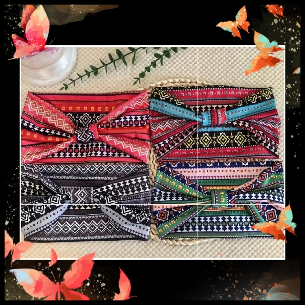🆕️LAST SET❣️ BOHO RETRO AZTEC TRENDY MULTICOLOR HEADBANDS~ SET OF 4 Y2K TRENDY - Picture 9 of 12